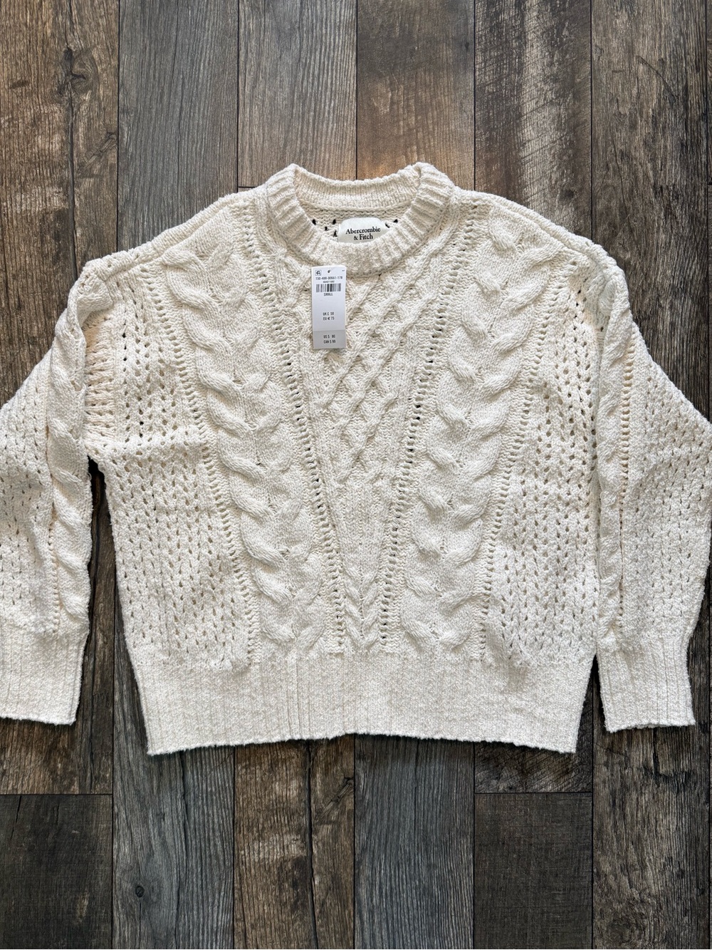 BNWT Abercrombie & Fitch Cream Textural Stitch Cable Crew Sweater